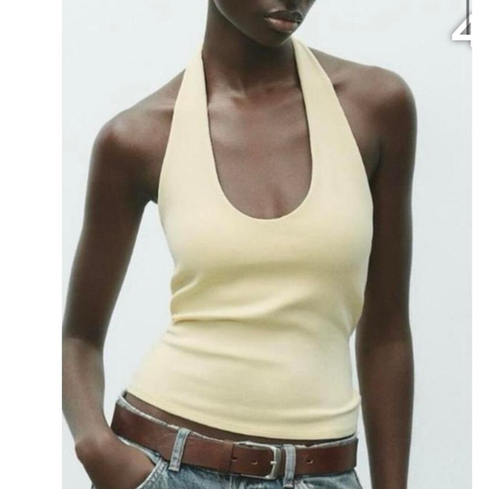 Zara Pale Yellow Halter Top
